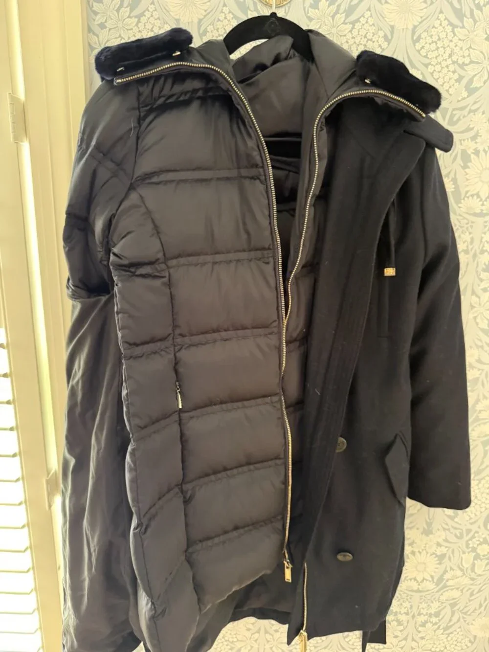 Navy 2:1 Wool Jacket with Removable Puffer Jacket Liner - Size Small